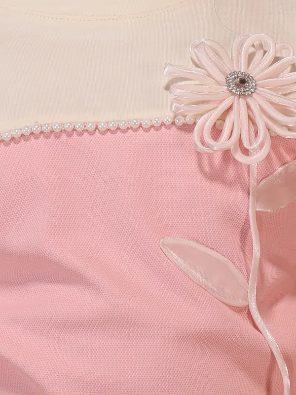 Girls_Peach_Floral_Applique_Top_with_Flutter_Short_Sleeves,_Round_Neck,_Pull_On