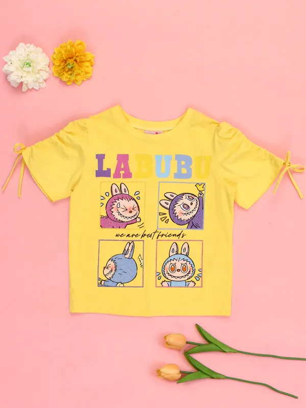 Girls_Yellow_Graphic_T-Shirt_with_Cartoon_Bunny_Print,_Soft_Knit_Casual_Top