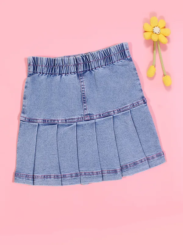 Girls_Blue_Denim_Pleated_Skirt_with_Lace-Up_Bow_Detail_Cute_Applique_Patch_Design
