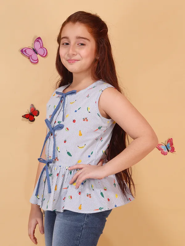 Girls_Blue_Striped_Sleeveless_Peplum_Top_with_Bow_Tie_Detail,_Fruit_Print,_Round_Neck