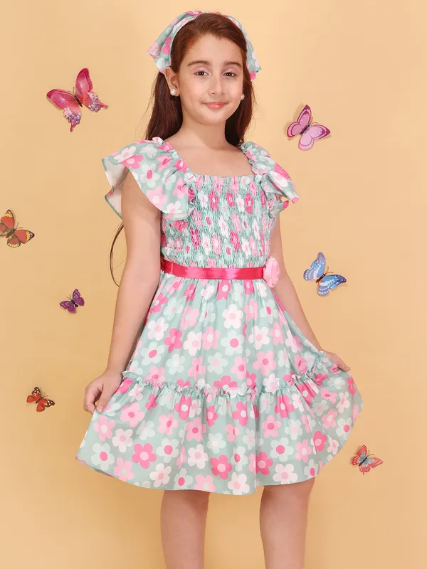 Girls_Blue_Fit_Flare_Knee_Length_Dress_with_Scarf_Printed_Cotton_Party_&_Casual_Wear