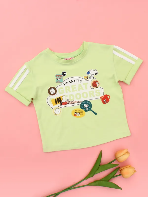 Girls_Green_Cotton_Top_Applique_Patch_Casual_Party_Outfit_T-Shirt_Soft_Pull_On