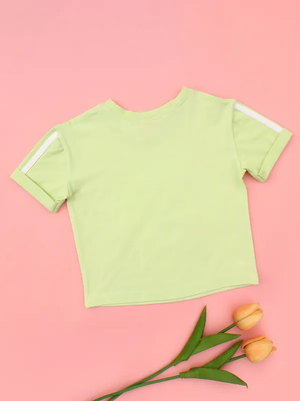 Girls_Green_Cotton_Top_Applique_Patch_Casual_Party_Outfit_T-Shirt_Soft_Pull_On
