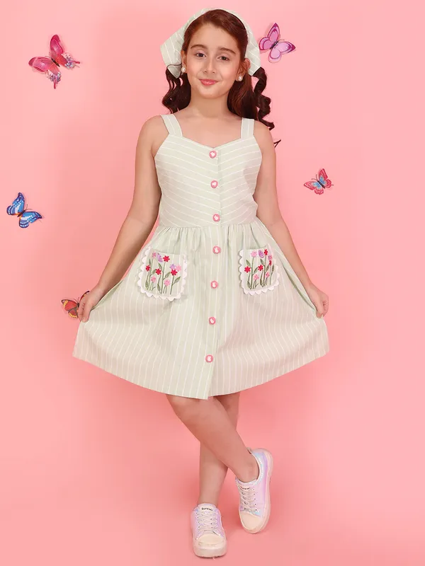 Girls_Green_Floral_Embellished_Printed_Cotton_Fit_&_Flare_Dress,_Summer_Casual_Dress
