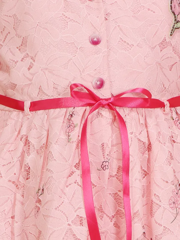 Girls_Peach_Round_Neck_Sleeveless_Glitter_&_Palm_Net_Layered_Knee-Length_Partywear