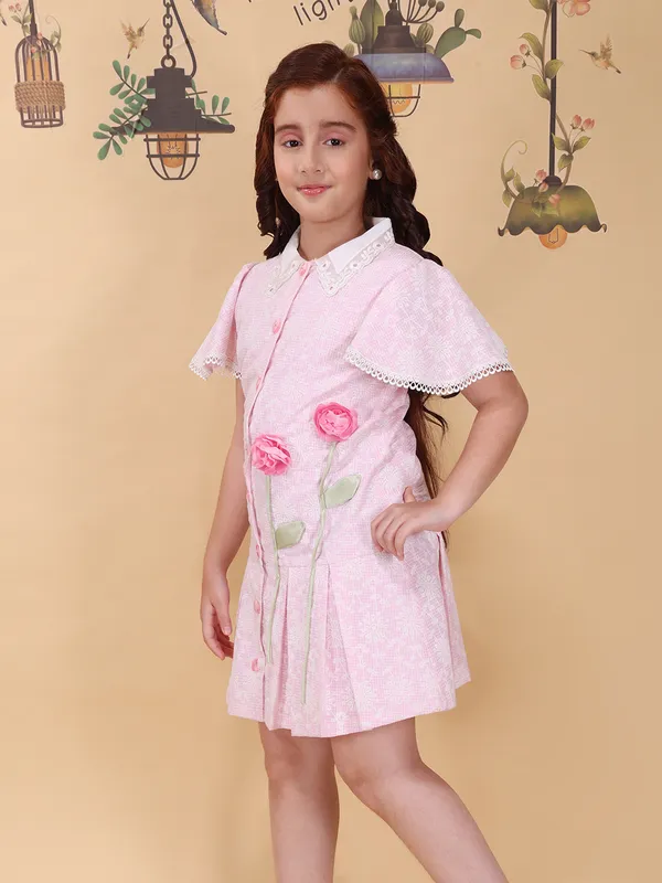 Girls_Pink_Fit_&_Flare_Dress_Floral_Embellished_Cotton_Knit_Party_Outfit_Dress