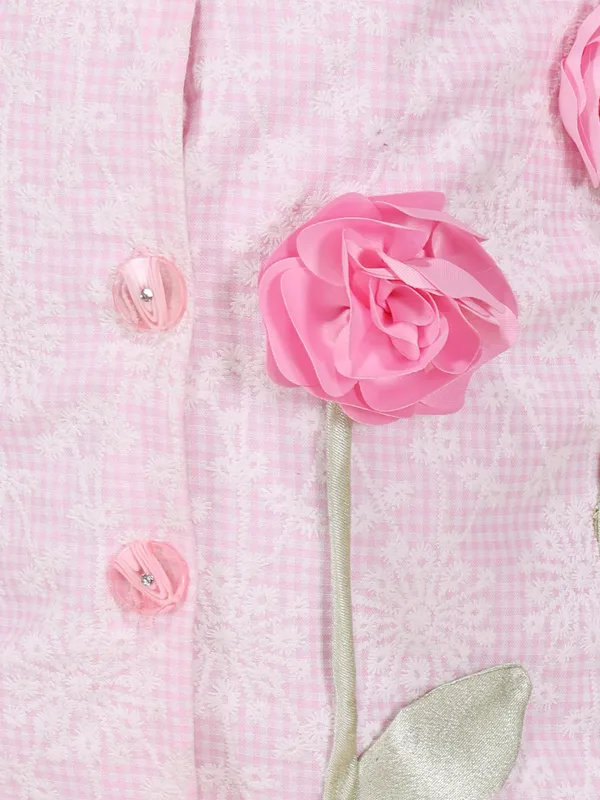 Girls_Pink_Fit_&_Flare_Dress_Floral_Embellished_Cotton_Knit_Party_Outfit_Dress