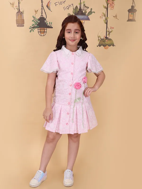 Girls_Pink_Fit_&_Flare_Dress_Floral_Embellished_Cotton_Knit_Party_Outfit_Dress