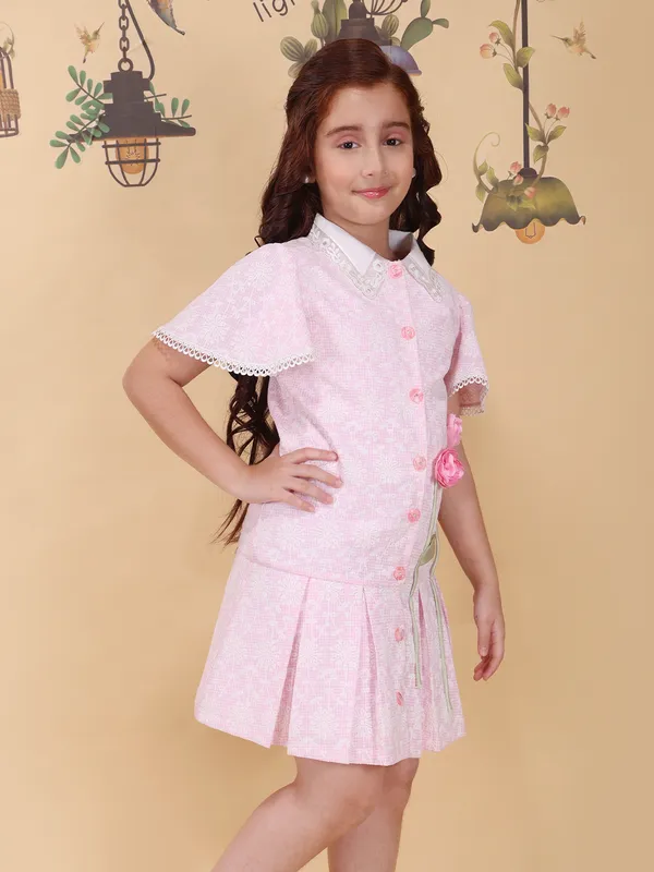 Girls_Pink_Fit_&_Flare_Dress_Floral_Embellished_Cotton_Knit_Party_Outfit_Dress