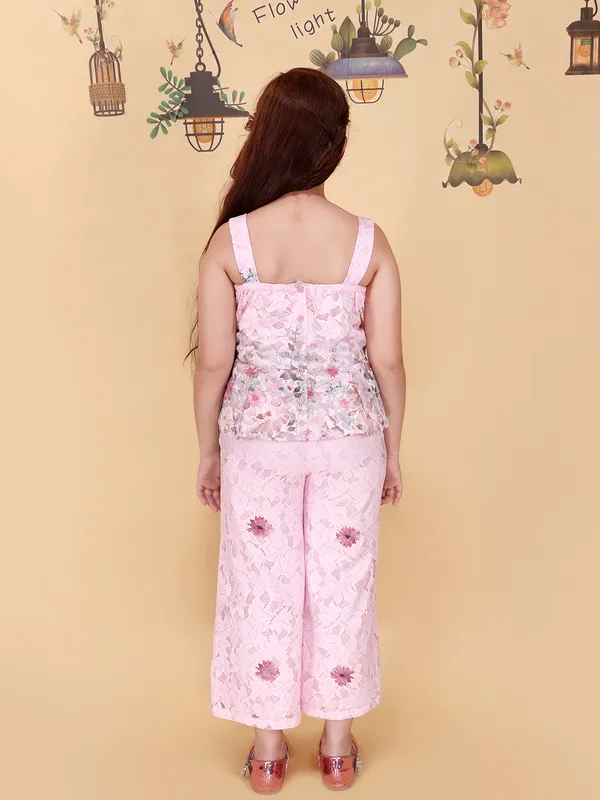 Girls_Pink_Coord_Set_Shoulder_Strap_Top_Printed_Lace_Palazzo_Outfit_Pull_On_Closure