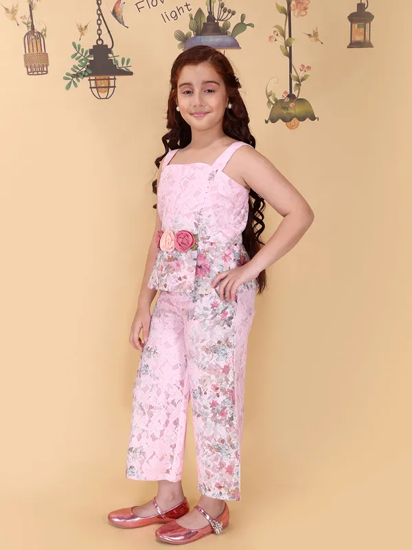 Girls_Pink_Coord_Set_Shoulder_Strap_Top_Printed_Lace_Palazzo_Outfit_Pull_On_Closure