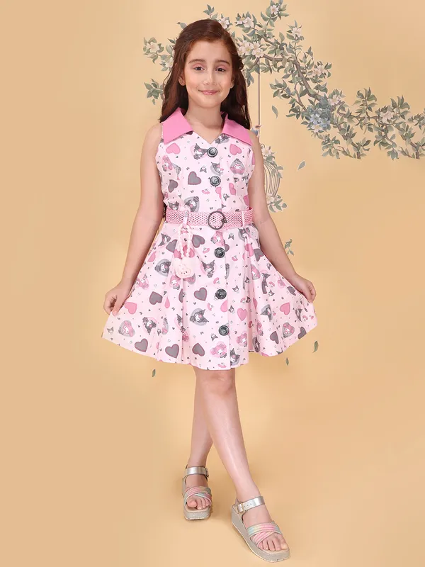 Girls_Purple_Fit_Flare_Knee_Length_Dress_Collar_Neck_Sleeveless_Printed_Cotton
