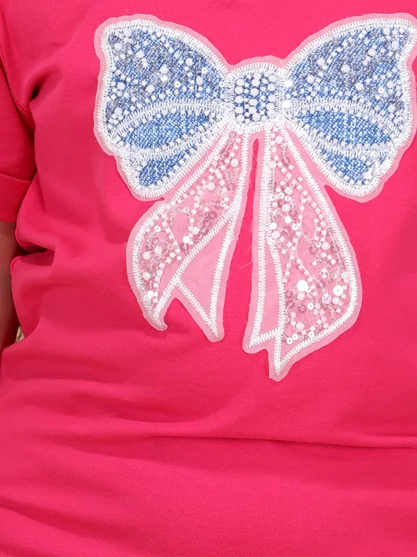 Girls_Fuchsia_Top_Pajama_Set_Collar_Neck_Short_Sleeve_Knit_Top_Silky_Denim