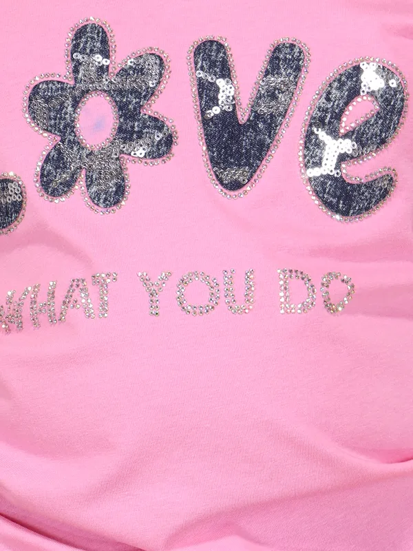 Girls_Pink_Top_Pajama_Set_Collar_Neck_Short_Sleeve_Knit_Top_Silky_Denim_Bottom