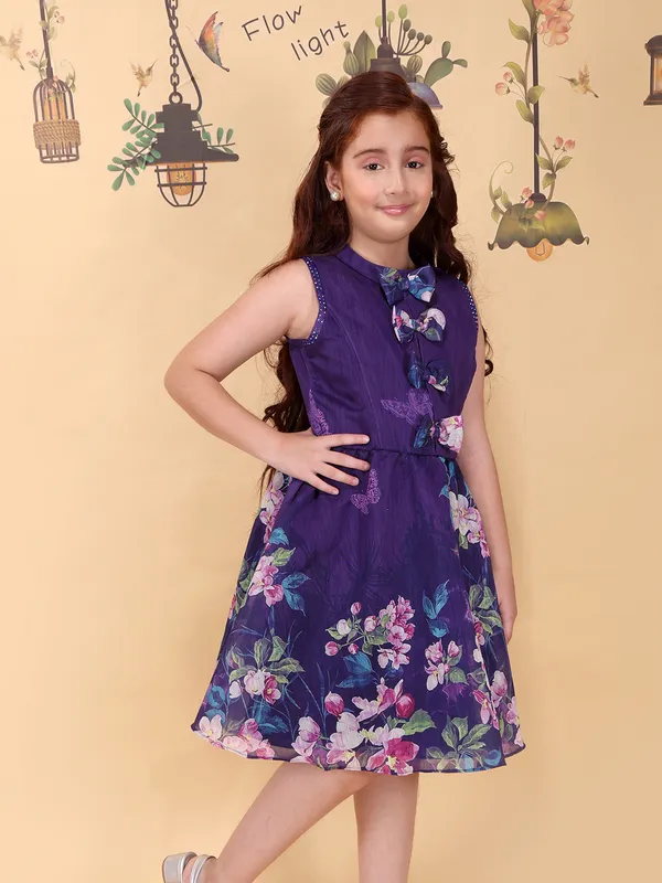 Girls_Purple_Fit_Flare_Knee_Length_Dress_Round_Neck_Sleeveless_Printed_Georgette