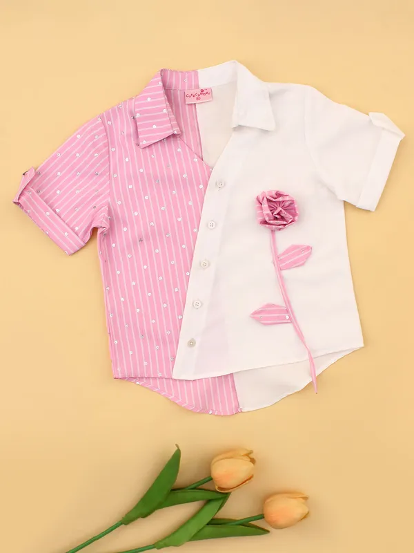 Girls_Pink_&_White_Striped_Panel_Floral_Applique_Shirt