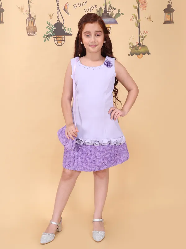 Girls_Purple_A-Line_Knee_Length_Dress_Round_Neck_Sleeveless_Floral_Breathable_Fabric