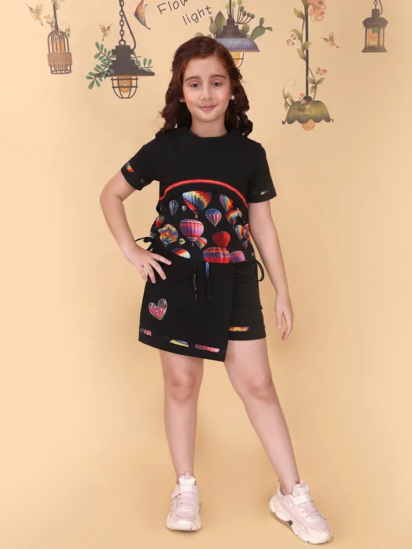 Girls_Pink_Knee_Length_Clothing_Set_Round_Neck_Short_Sleeve_Printed_Knit_Partywear