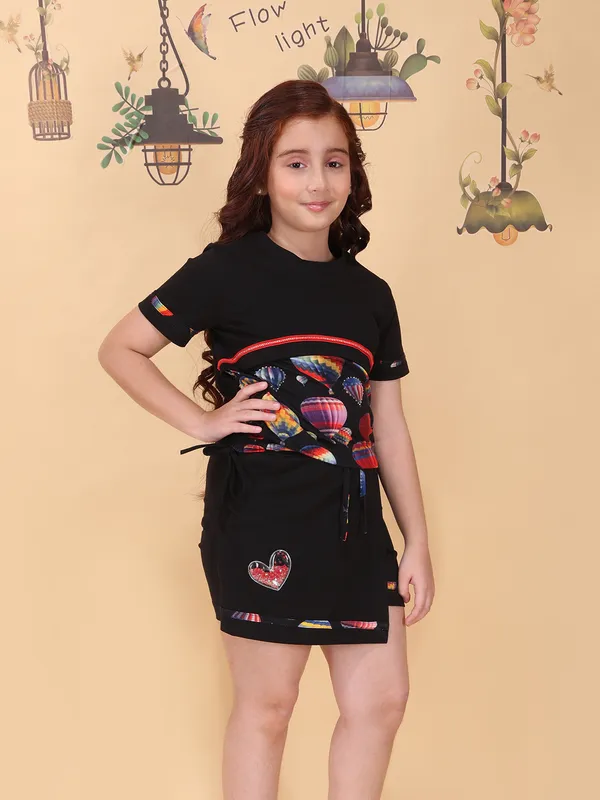 Girls_Pink_Knee_Length_Clothing_Set_Round_Neck_Short_Sleeve_Printed_Knit_Partywear