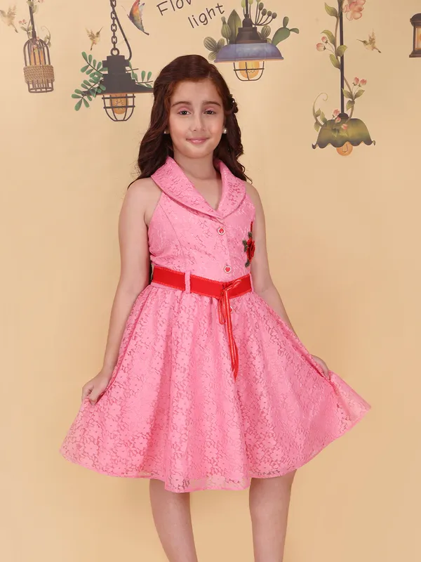 Girls_Yellow_Fit_Flare_Knee_Length_Dress_Collar_Neck_Sleeveless_Lace_Net_Partywear