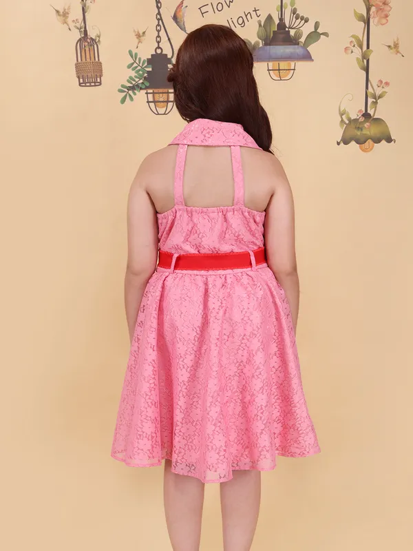 Girls_Yellow_Fit_Flare_Knee_Length_Dress_Collar_Neck_Sleeveless_Lace_Net_Partywear