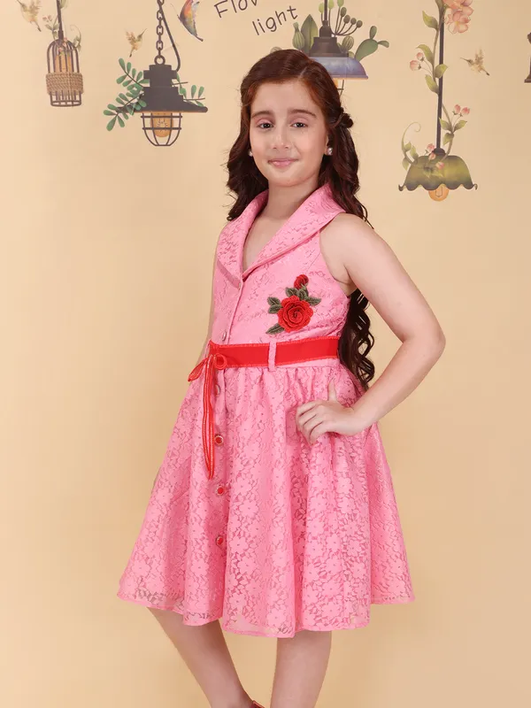 Girls_Yellow_Fit_Flare_Knee_Length_Dress_Collar_Neck_Sleeveless_Lace_Net_Partywear