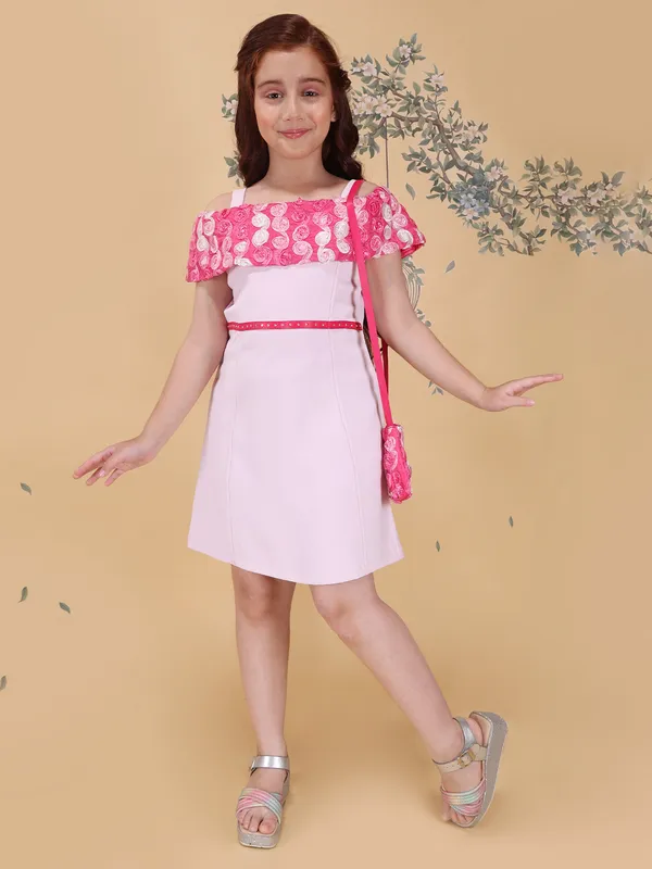 Girls_Pink_Fit_Flare_Knee_Length_Dress_Shoulder_Strap_Sleeveless_Partywear