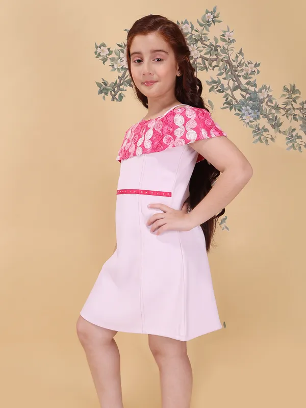 Girls_Pink_Fit_Flare_Knee_Length_Dress_Shoulder_Strap_Sleeveless_Partywear