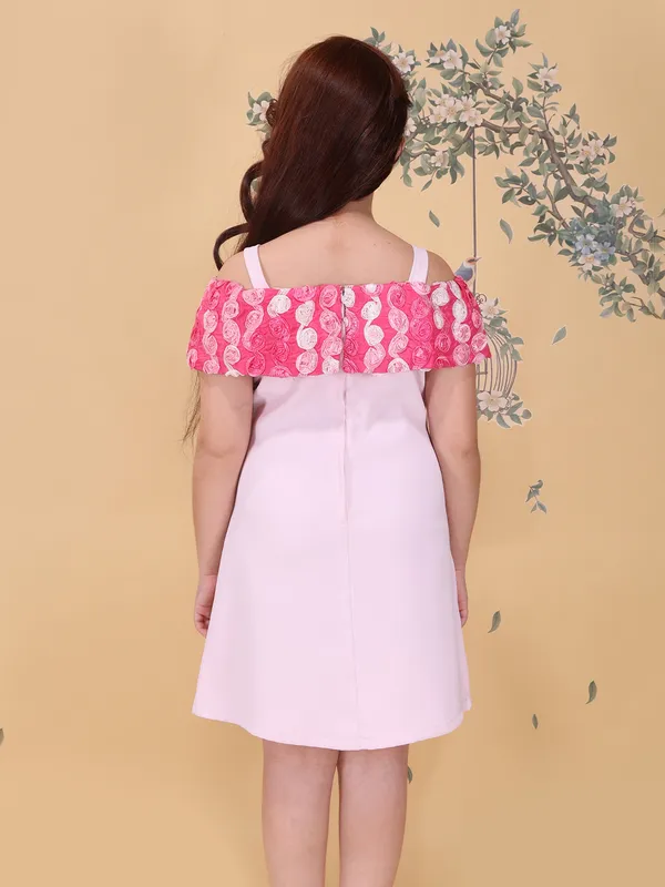 Girls_Pink_Fit_Flare_Knee_Length_Dress_Shoulder_Strap_Sleeveless_Partywear