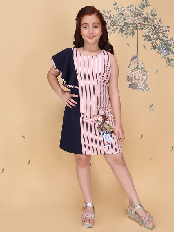 Girls_Peach_Striped_Shift_Dress_Breathable_Fabric_Knee_Length_Party_Outfit_Frock