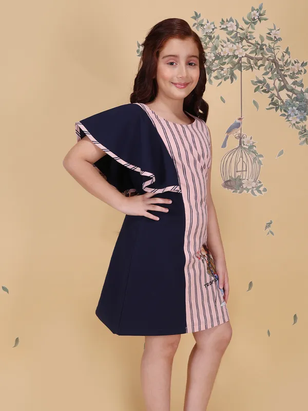 Girls_Peach_Striped_Shift_Dress_Breathable_Fabric_Knee_Length_Party_Outfit_Frock
