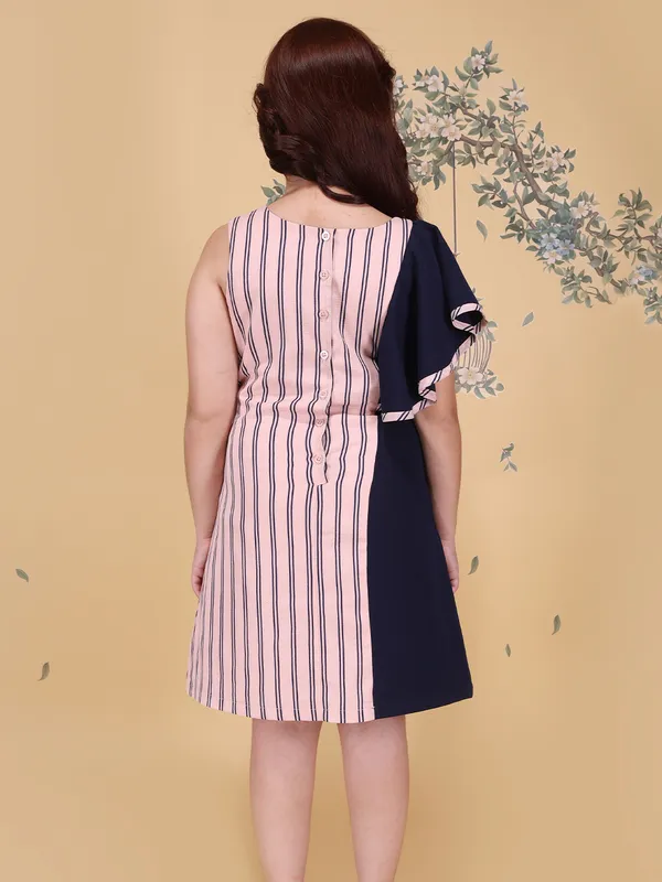Girls_Peach_Striped_Shift_Dress_Breathable_Fabric_Knee_Length_Party_Outfit_Frock