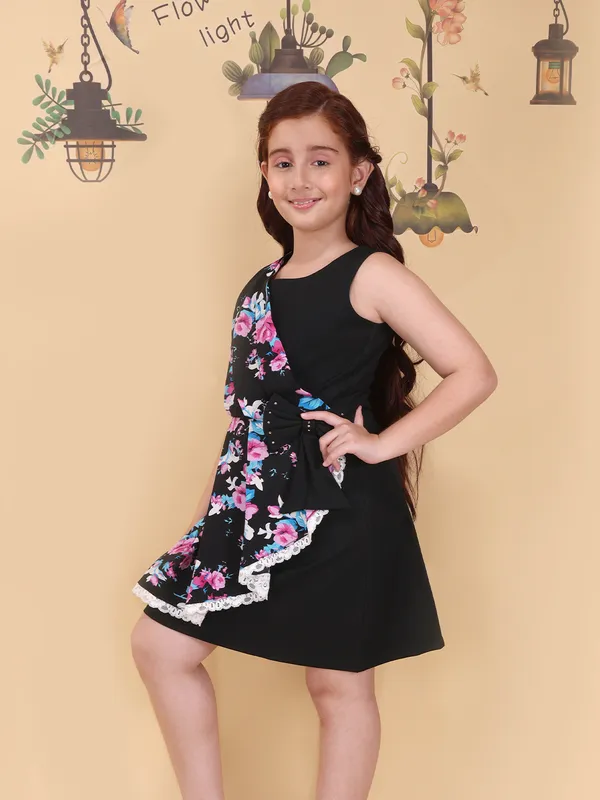 Girls_Black_Knee_Length_Dress_Round_Neck_Sleeveless_Party_Casual_Birthday_Outfit