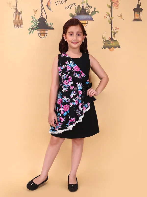 Girls_Black_Knee_Length_Dress_Round_Neck_Sleeveless_Party_Casual_Birthday_Outfit