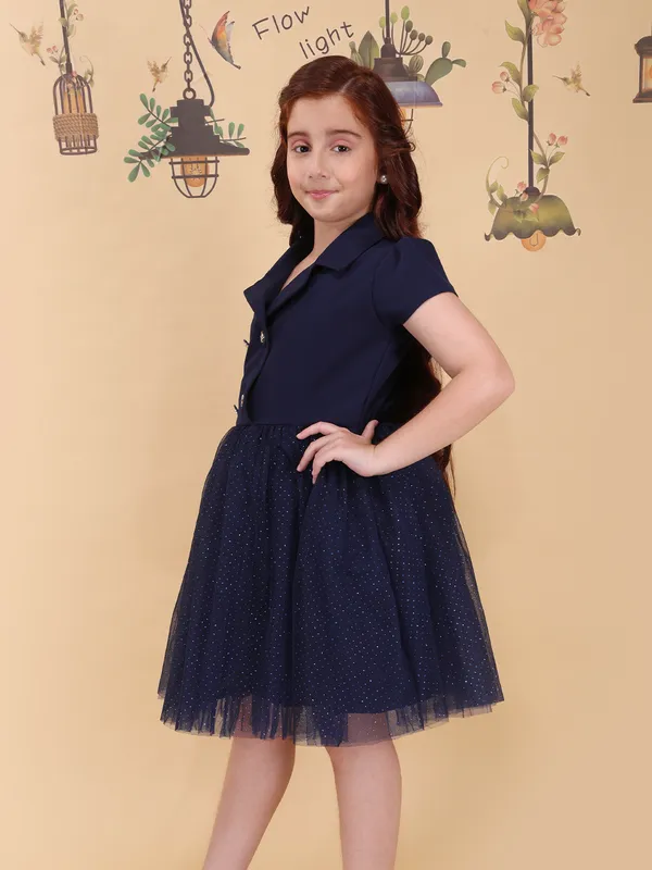 Girls_Red_Fit_And_Flare_Knee_Length_Dress_V_Neck_Short_Sleeve_Party_Dress