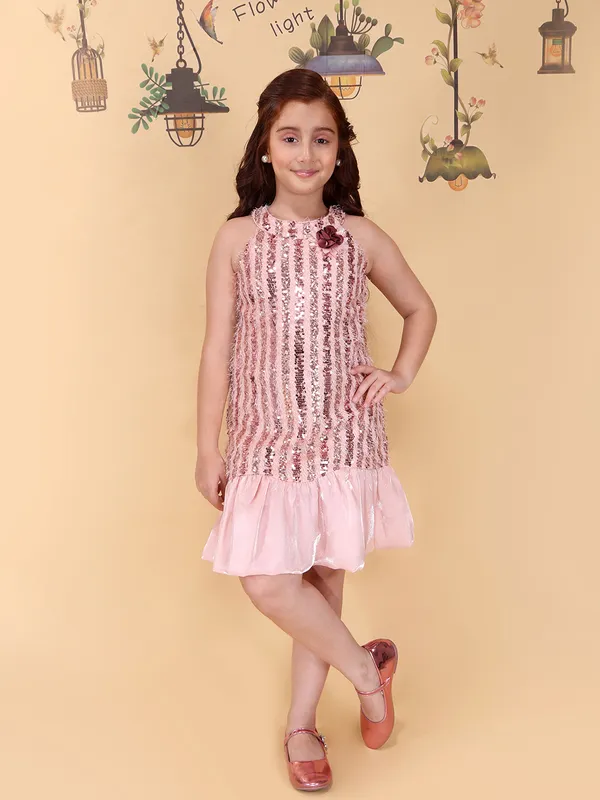 Girls_Coralpink_Fit_And_Flare_Knee_Length_Dress_Shoulder_Strap_Sleeveless_Georgette_Party