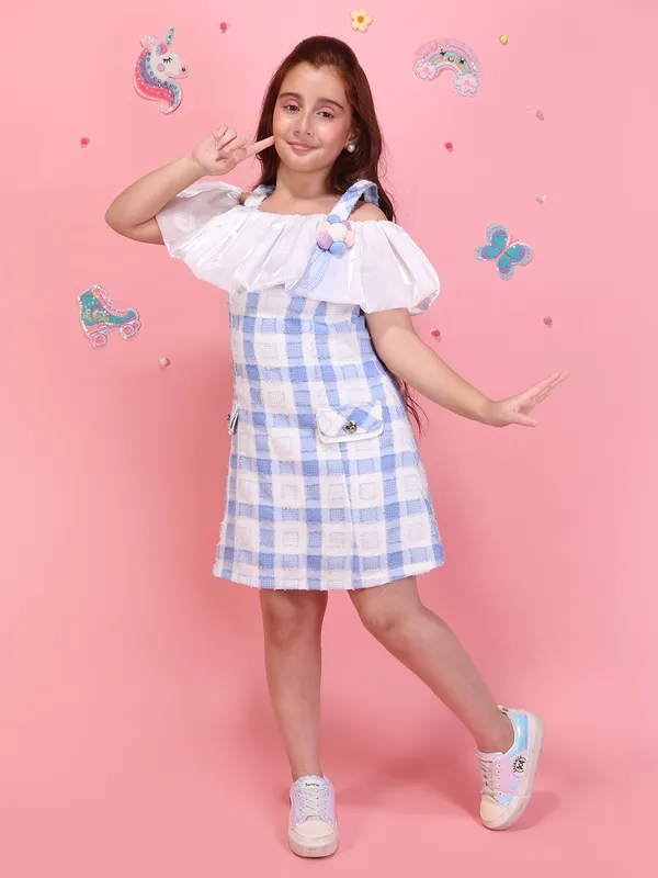 Cutecumber_Girls_Blue_White_Checked_Fit_&_Flare_Dress_with_Organza_Frill_Neck_Cotton_Party_Casual_Birthday_Stylish_Summer_Outfit_for_Baby_Girls_&_Kids_Age_1-15_Yrs