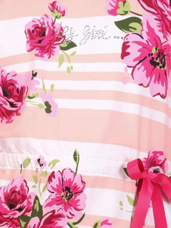 Girls_Peach_Floral_Striped_Printed_Top_Round_Neck_Short_Sleeves_Summer_Casual_T-Shirt