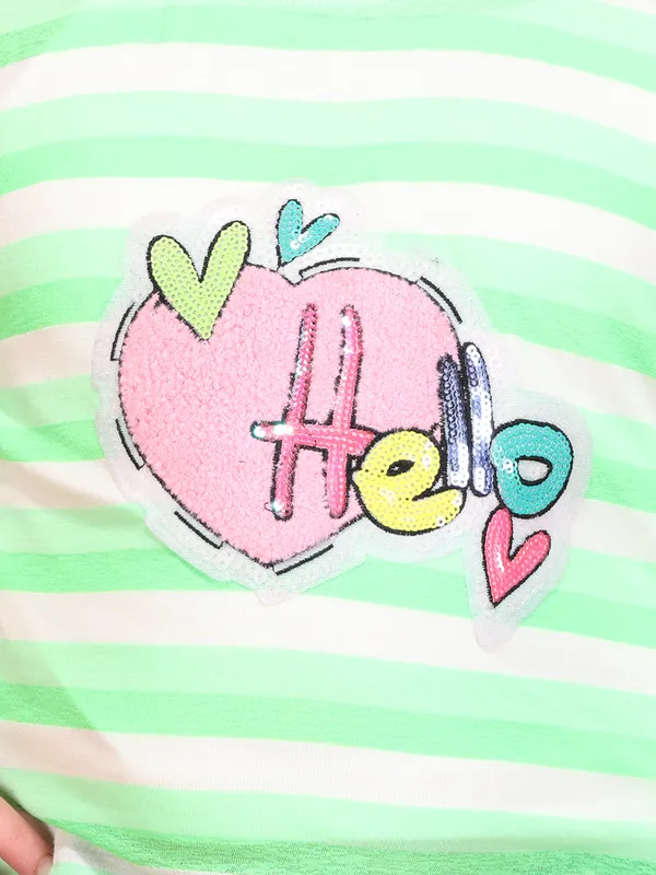 Girls_Greenpink_Striped_Poncho_Top_Round_Neck_Short_Sleeves_Lace_Detail_Knit_T-Shirt
