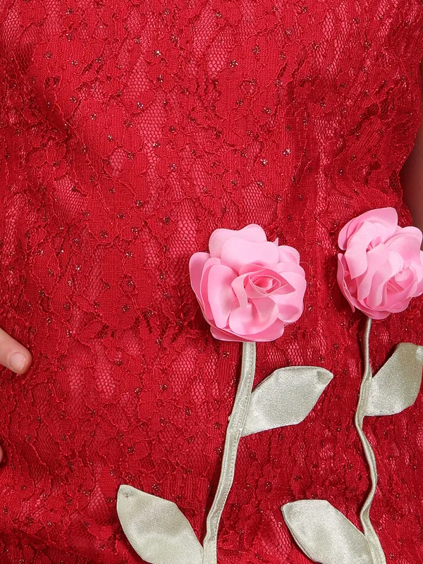 Cutecumber_Girls_Red_Lace_Fit_&_Flare_Dress_Sleeveless_Organza_Layered_Frock_with_Halter_Neck_Floral_Applique_Zip_Closure_Cambric_Lining_Stylish_Birthday_Outfit_for_Baby_Girls_&_Kids_Age_1-15_Yrs