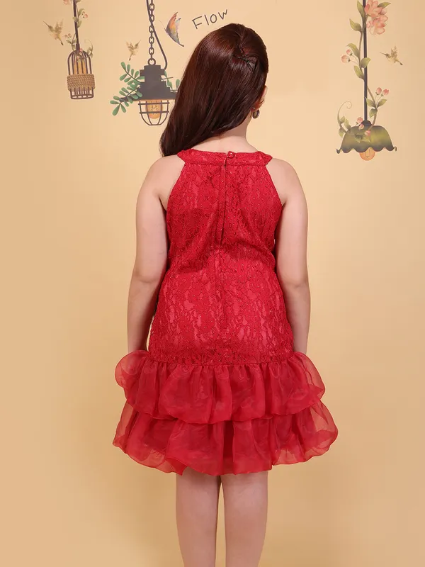 Cutecumber_Girls_Red_Lace_Fit_&_Flare_Dress_Sleeveless_Organza_Layered_Frock_with_Halter_Neck_Floral_Applique_Zip_Closure_Cambric_Lining_Stylish_Birthday_Outfit_for_Baby_Girls_&_Kids_Age_1-15_Yrs