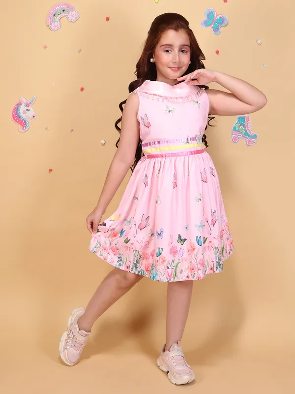 Cutecumber_Girls_Pink_Floral_Butterfly_Printed_A-Line_Dress_Sleeveless_Cotton_Casual_Outfit_with_High_Neck_Zip_Closure_Stylish_Summer_Frock_for_Baby_Girls_&_Kids_Age_1-15_Yrs