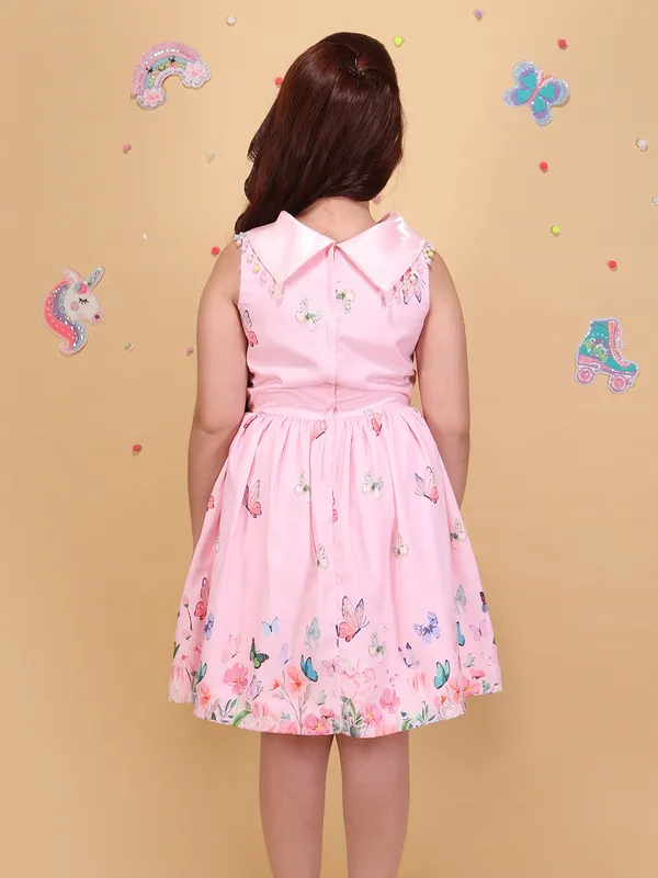Cutecumber_Girls_Pink_Floral_Butterfly_Printed_A-Line_Dress_Sleeveless_Cotton_Casual_Outfit_with_High_Neck_Zip_Closure_Stylish_Summer_Frock_for_Baby_Girls_&_Kids_Age_1-15_Yrs