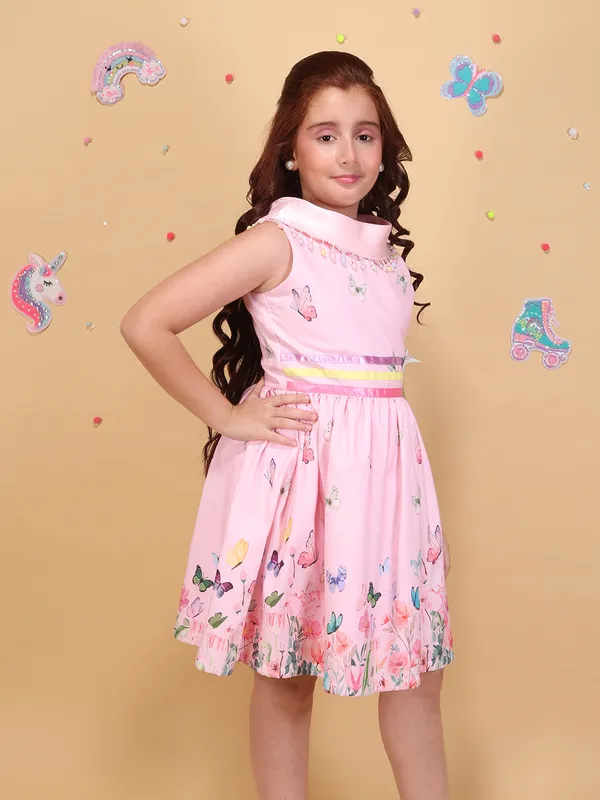 Cutecumber_Girls_Pink_Floral_Butterfly_Printed_A-Line_Dress_Sleeveless_Cotton_Casual_Outfit_with_High_Neck_Zip_Closure_Stylish_Summer_Frock_for_Baby_Girls_&_Kids_Age_1-15_Yrs