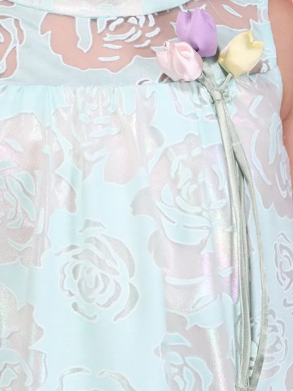 Cutecumber_Girls_Aqua_Floral_Fit_&_Flare_Dress_Sleeveless_Knit_Part,_Birthday_Outfit_with_Round_Neck_Zip_Closure_Stylish_Casual_Summer_Dress_for_Baby_Girls_&_Kids_Age_1-15_Yrs