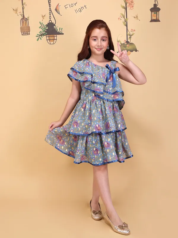 Cutecumber_Girls_Blue_Floral_Printed_One_Shoulder_Fit_&_Flare_Dress_Ruffle_Sleeve_Cotton_Party_Birthday_Outfit_with_Zip_Closure_Stylish_Summer_Dress_for_Baby_Girls_&_Kids_Age_1-15_Yrs
