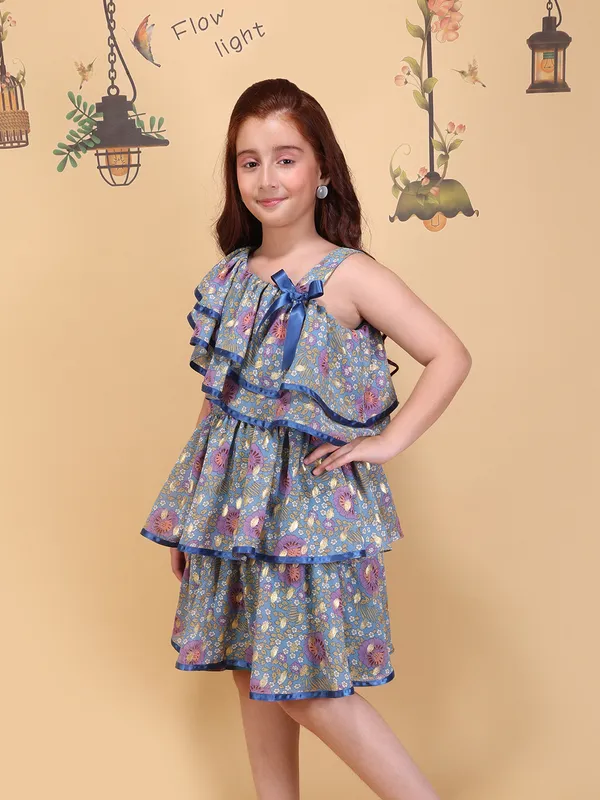 Cutecumber_Girls_Blue_Floral_Printed_One_Shoulder_Fit_&_Flare_Dress_Ruffle_Sleeve_Cotton_Party_Birthday_Outfit_with_Zip_Closure_Stylish_Summer_Dress_for_Baby_Girls_&_Kids_Age_1-15_Yrs