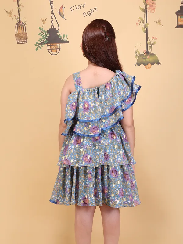Cutecumber_Girls_Blue_Floral_Printed_One_Shoulder_Fit_&_Flare_Dress_Ruffle_Sleeve_Cotton_Party_Birthday_Outfit_with_Zip_Closure_Stylish_Summer_Dress_for_Baby_Girls_&_Kids_Age_1-15_Yrs