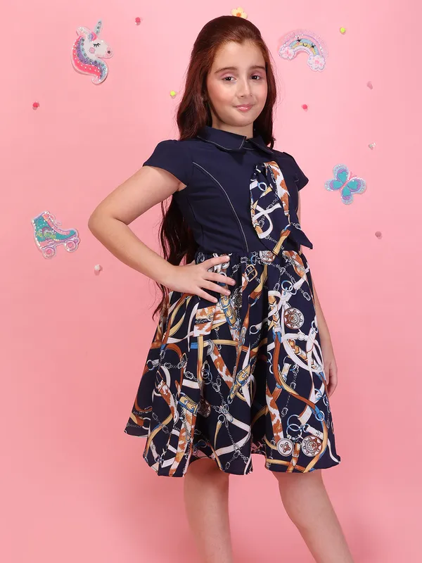 Cutecumber_Girls_Navy_Printed_Fit_&_Flare_Dress_Peter_Pan_Collar_Cotton_Party,_Birthday_Outfit_with_Cap_Sleeves_Zip_Closure_Stylish_Casual_Frock_for_Baby_Girls_&_Kids_Age_1-15_Yrs