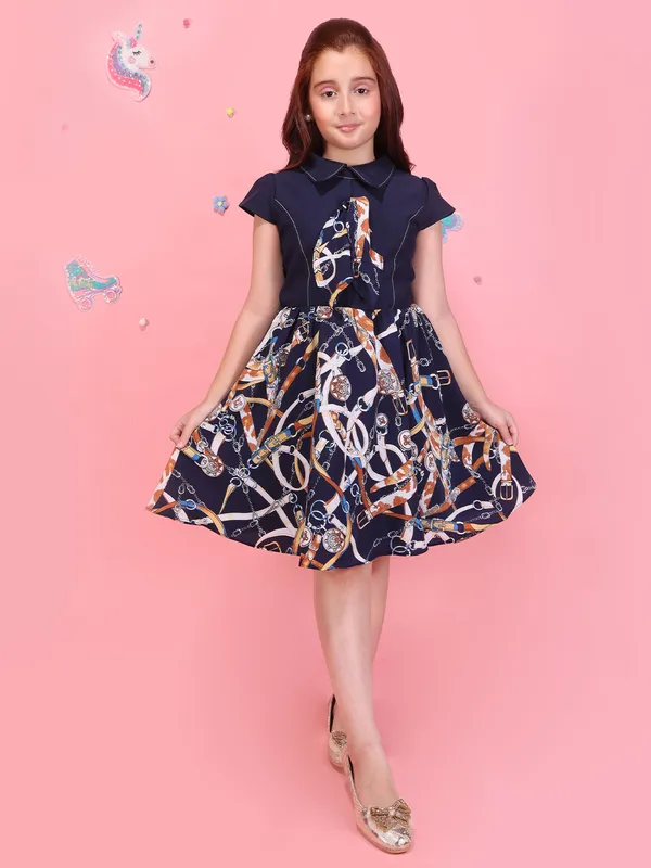 Cutecumber_Girls_Navy_Printed_Fit_&_Flare_Dress_Peter_Pan_Collar_Cotton_Party,_Birthday_Outfit_with_Cap_Sleeves_Zip_Closure_Stylish_Casual_Frock_for_Baby_Girls_&_Kids_Age_1-15_Yrs